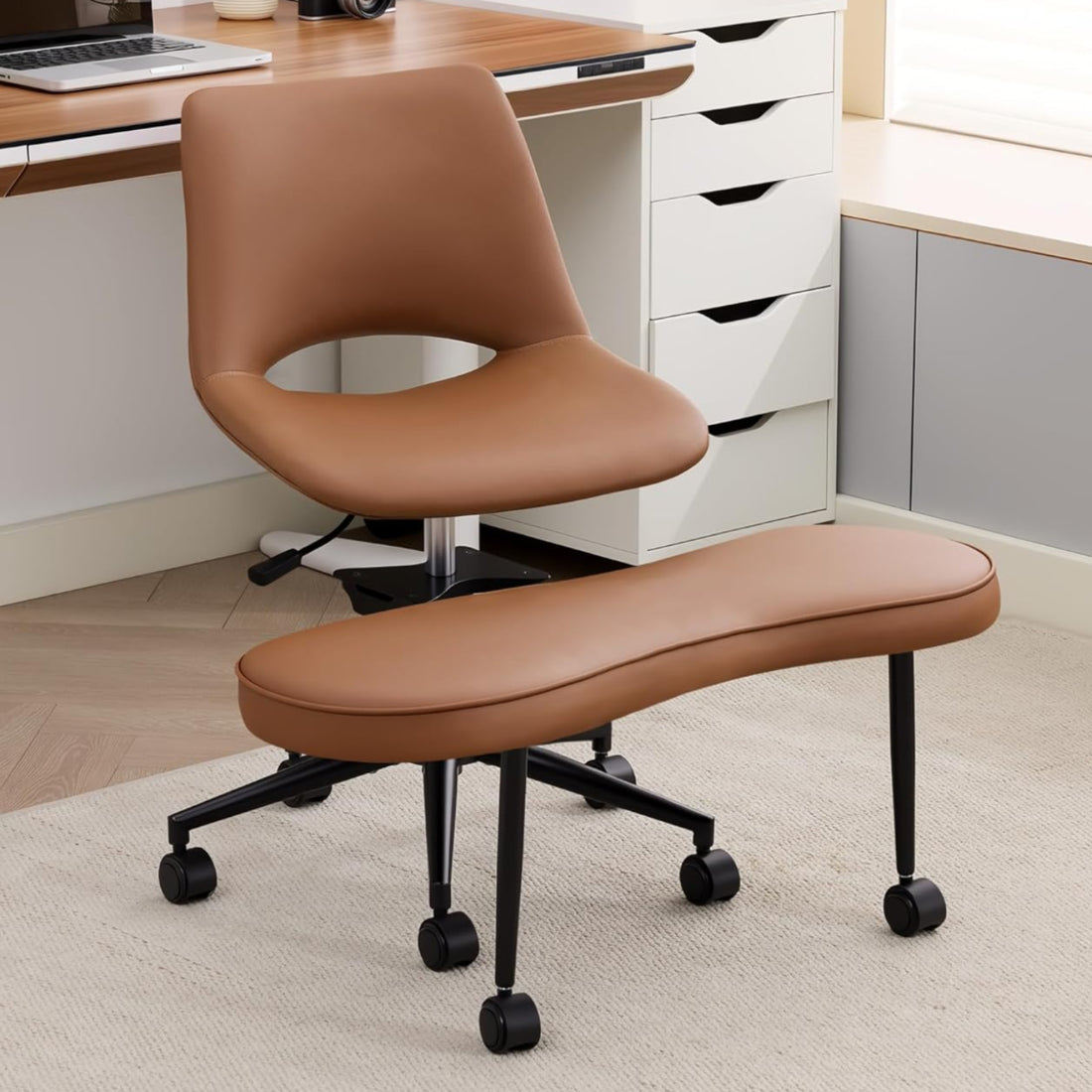 Garvee Ergonomic Cross Legged Office Chair, 360° Swivel ADHD Chairs for Adults, Height Adjustable Seat for Meditation, Yoga - Wide Criss Cross Chair with Lumbar Support, Kneeling Chair, Brown