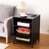 Garvee LED Nightstand, Bedside Table with 2 Rattan Decor Drawers, Modern End Table with USB Ports and Outlets for Bedroom Living Room Office Dorm, Black