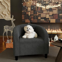 Garvee Accent Barrel Chair Boucle Club Chair with Sherpa Upholstery, Ergonomic Support, Durable Plastic Legs, Easy Assembly, for Living Room Bedroom, Dark Gray