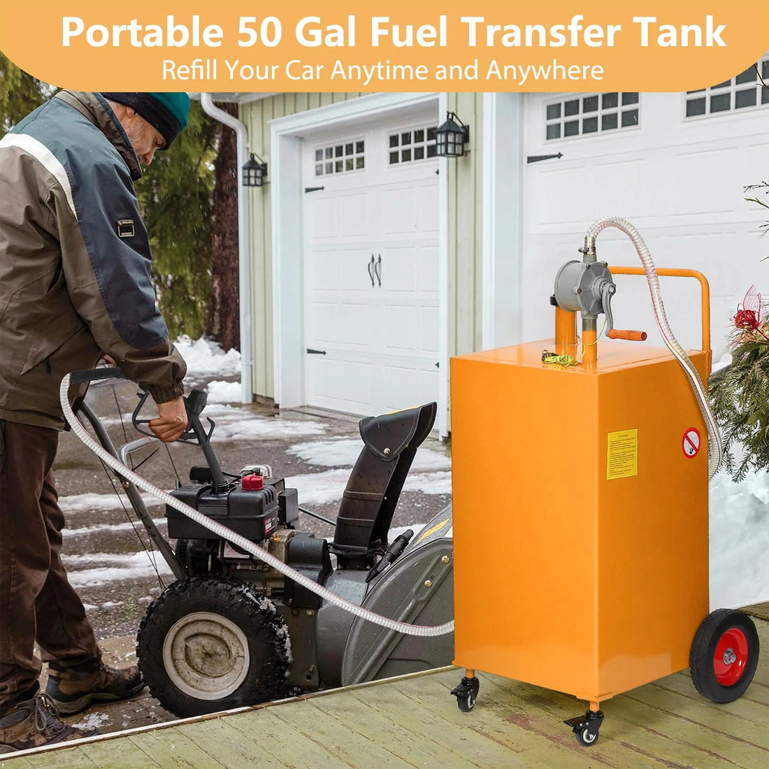 Garvee 50 Gal Fuel Caddy With Manual Pump Heavy Duty Gasoline Diesel Transfer Tank On Wheels Orange