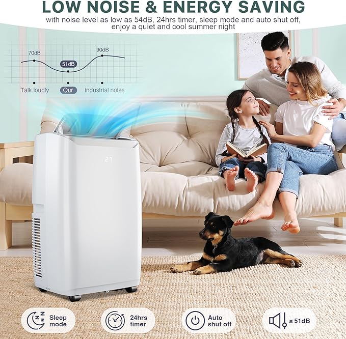 Garvee 3-in-1 Portable Air Conditioner - 12,000 BTU Capacity, Remote Control, Fast Cooling for Up to 550 Sq. Ft., Low Noise Operation, Sleep Mode & 24-Hour Timer - White