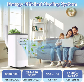 Garvee 8000 BTU Portable Air Conditioner, 3-in-1 Air Conditioners Unit for Rooms up to 350 Sq.Ft, Quiet Portable Ac Unit with Built-in Dehumidifier, 2 Fan Speeds, Window Kit, Personal AC Unit, Gary