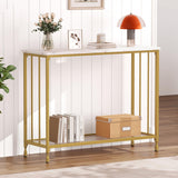 Garvee Console Table, Sofa Tables Narrow Entryway Table with Glass Shelf and Metal Frame, 33.5” Behind Couch Table Industrial Hallway Table for Living Room, Foyer, Bedroom (2 Gold Shelves, 41.5") - Gold