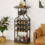 Garvee Rustic Brown Metal Wine Rack Console Table, Freestanding Floor Bottles Organizer & Display Shelf,Durable Metal Freestanding Wine Storage Cabinet Shelf ,for Bar Kitchen Dining ( Rustic Brown) - Rustic Brown