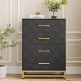 Garvee Dresser for Bedroom with 4 Drawer, Wood Modern Dressers Chest of Drawers with Wide Drawers and Metal Handles, Black - Black