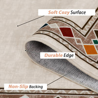 Garvee Bordered Beige 8x10 Rug Washable Stainproof Non-Slip Carpet Minimalist Floor Mat for Living Room, Bedroom, Farmhouse