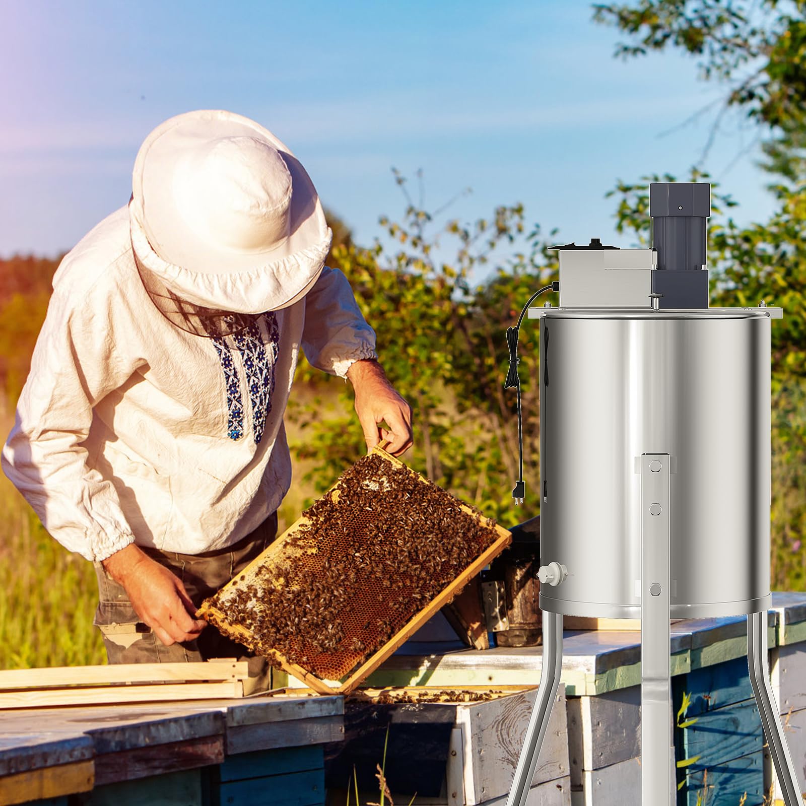 GARVEE 4/8 Frame Extractor - 140W Steel & Adjustable for Beekeeping