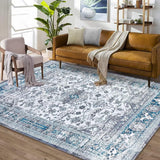Garvee Area Rug 4x6 Vintage Rug Indoor Floor Print Distressed Carpet Foldable Accent Rug Non Slip Lightweight Rug Boho Rug for Living Room Bedroom Dining Room - Gray Blue