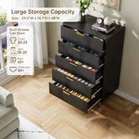 Garvee 5 Drawers Dresser for Bedroom, Fluted Dresser Chest of Drawers with Handle, Wood Modern Dressers for Closet, Bedroom Furniture Storage Organizer for Living Room, Hallway, Black