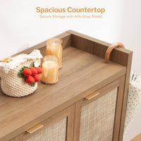 Garvee Boho 47" Rattan Shoe Storage Cabinet with 3 Doors and Adjustable Shelves for Hallway Living Room, Dark Oak