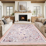 Garvee Machine Washable Rug 5x7 Light Pink Non Slip Boho Vintage Floral Area Rug for Living Room Bedroom Dining Room Kids Playroom - Light Pink