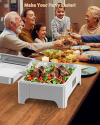 Garvee Electric Chafing Dish 9QT Full Size Touch Screen Buffet Warmer with Glass Lid Silver for Catering Parties Weddings