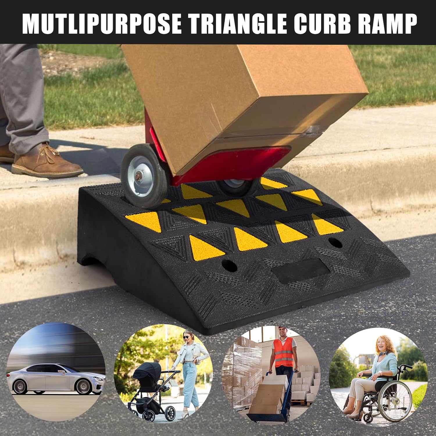 Garvee Rubber Curb Ramp, 6" Rise Height Sidewalk Curb Ramp, 14.6" Width 19.3" Length Driveway Ramp for Curb, Heavy Duty Driveway Curb Ramp for Forklifts, Trucks, Buses, Cars, Wheelchairs, Bikes