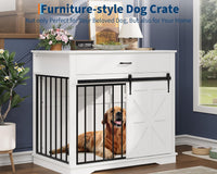 Garvee 37.8"W Dog Crate Furniture for Small/Medium Dogs, 2-in-1 Iron-Wood Fusion Dog Cage Indoor As Side End Table, Farmhouse Dogs Kennel with Sliding Barn Doors & Storage Drawer, White