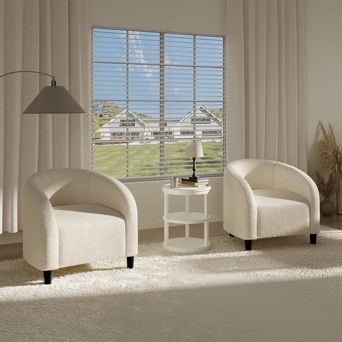 Garvee Accent Barrel Chair Boucle Club Chair with Sherpa Upholstery, Ergonomic Support, Durable Plastic Legs, Easy Assembly, for Living Room Bedroom, Beige