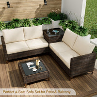 Outdoor Wicker Sofa with Storage, Non-Slip Cushions