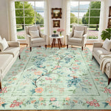 Garvee Area Rugs 8x10 Floral Peacock Washable Non Slip Backing Soft Floor Mat for Living Room Bedroom Dining Room - Green