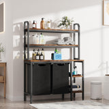 Garvee Laundry Hamper with 2 Sections, 3 Tiers, Side Shelves, Pull-Out Removable Bags, Iron Frame, Wooden Planks, Home Organization