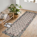 Garvee 2' x 6' Scalloped Edge Floral Runner Rug, Washable Non-Slip Low-Pile Botanical Vine Rug for Hallway, Kitchen & Entryway, Khaki - Khaki