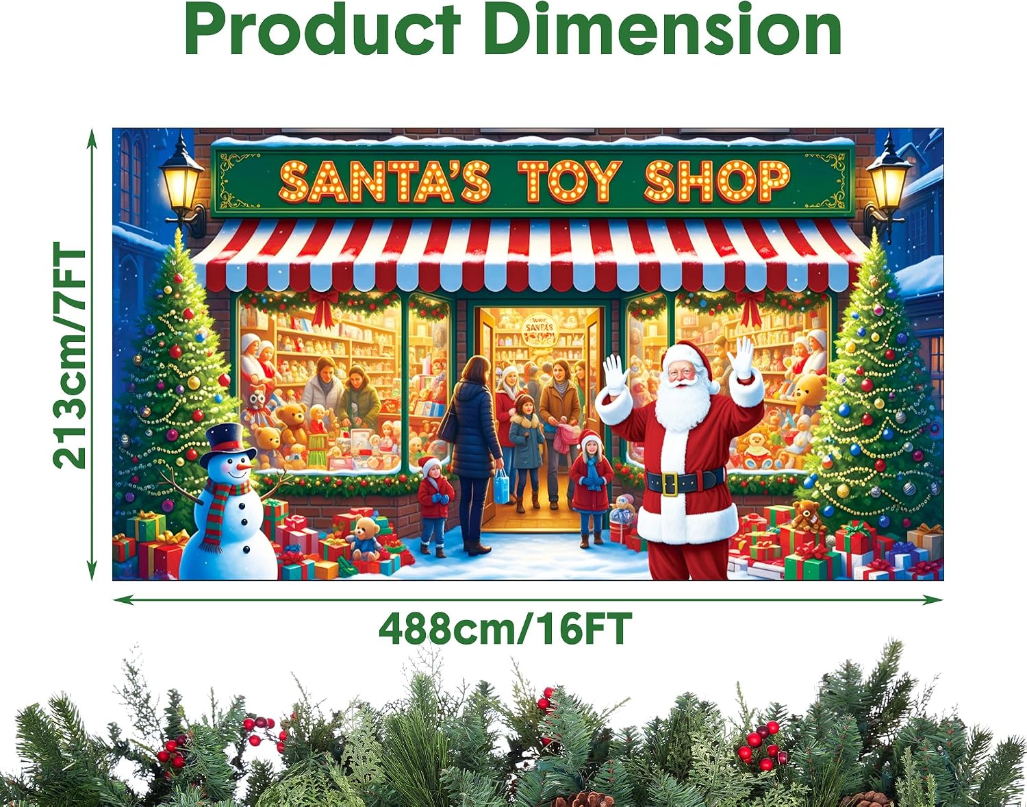 Garvee Santa's Workshop Garage Door Cover - 7x16 ft Christmas Holiday Decor with 4x6 m Ribbon Strings | Polyester Santa & Elves Scene for Home, Church, Party Decorations | Durable, Reusable & Fade-Resistant