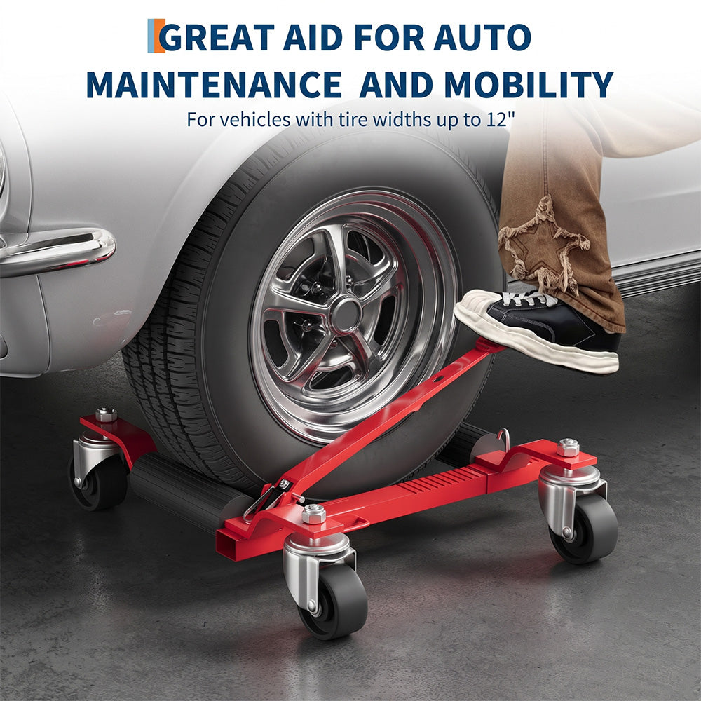 Garvee 4-Pack Heavy Duty Hydraulic Car Wheel Dolly - 1500 Lbs Capacity, Foot Pedal, Red for Auto Repair & Vehicle Moving