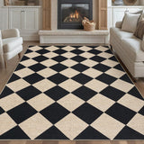 Garvee 9x12 Checkered Easy Jute Rugs Non-Slip Backing Machine Washable Large Rugs Black for Bedroom Patio Dining Room Backyard - Black-Checkerboard-2