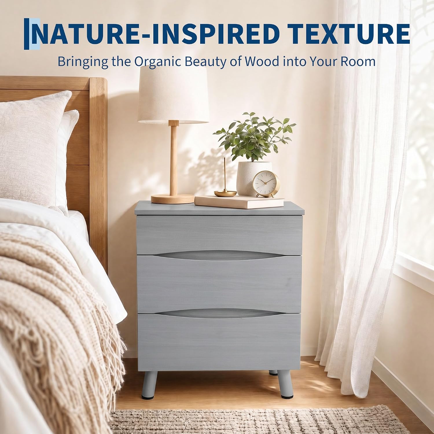 Garvee Compact 3-Drawer Bedside Cabinet Bedside Table - Space-Saving Storage End Table Cabinet, Sturdy Frame, Easy Assembly - Gray