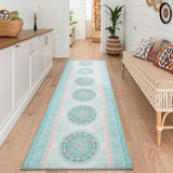 Garvee Vintage Boho Runner Rug 2x6 Washable Kitchen Runner Rug Traditional Carpet Stain Resistant Throw Carpet With Non-Slip Backing Low Pile Floor Cover For Hallway Laundry Bedroom,Light Blue - Light Blue