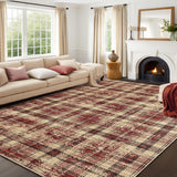 Garvee 5' x 7' Farmhouse Plaid Area Rug, Washable Non-Slip Soft Low-Pile Rug for Living Room & Bedroom, Red - Red