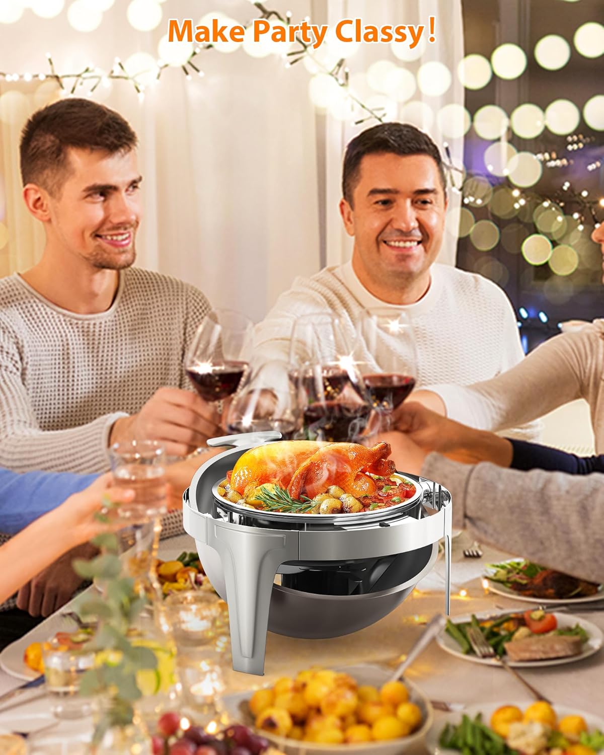 Garvee 6.3 Quart Round Roll Top Chafing Dish Buffet Set Stainless Steel Food Warmer with Glass Window for Party Wedding Banquet Silver