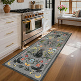 Garvee Washable Cat Floral Runner Rug 2x6, Non Slip Soft Low Pile Indoor Rug, Cute Animal Flower Design, Easy Clean Durable Hallway Kitchen Runner Rug, Gray - Gray