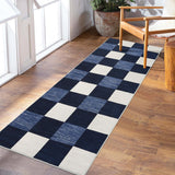 Garvee Runner Rugs for Living Room, Washable 2x6 Area Rugs Ultra-Thin Foldable, Modern Print Decorative Plaid Rugs for Bedroom Dining Room, - Navy Blue