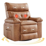 Garvee Power Recliner Chair with Heat and Massage – Electric Swivel Rocker Recliner, USB Port, Ergonomic Tall Back PU Leather Sofa, Oversized Padded Seat for Living Room, Adults or Elderly – Brown - Brown
