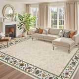 Garvee 6x9 Beige Rugs Vintage Floral Print Non Slip Indoor Area Rug for Living Room Bedroom Dining Room - Beige