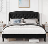 Garvee Full Size Upholstered Platform Bed + Wingback Headboard + Button Tufted Design + Wood Slat Support + Easy Assembly + No Box Spring Needed + Black - Black