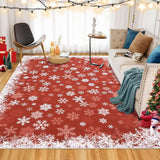 Garvee Christmas Rug 10x13 Area Rug Snowflake Decor Non-Slip Low Pile Soft Machine Washable Red for Living Room Dining Room Entryway - Snowflakes|Red