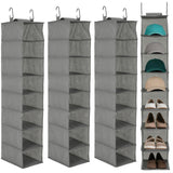 Garvee 3-Tier Hanging Shoe Organizer Gray 8-Shelf Storage Holder With 2 Hooks For Closet 30x23x120cm (3 Pack) - Gray