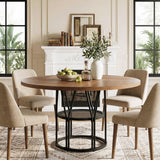 Garvee Round Dining Table for 4-6 with Storage Shelf, Sturdy Metal Frame, 47” Circle Kitchen Table, Modern Brown for Kitchen, Living Room, Apartment, Office - Brown