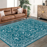 Garvee Area Rugs 8x10 Washable Rugs Vintage Floral Living Room Carpet Moroccan Office Rug Low Pile Throw Rugs Modern Area Rug Non-Slip Backing Carpet for Bedroom Distressed Room Decor Green Rug - Teal