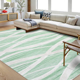 Garvee Washable Rug 9x12 Area Rug Large Soft Living Room Rug Modern Wave Distressed Carpet Non Slip Low Pile Accent Rug Non-Shedding Foldable Throw Carpet for Bedroom Dining Office Nursery Green - Green