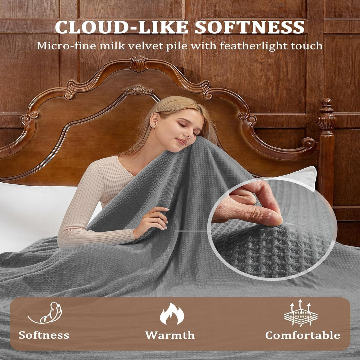 Garvee Electric Heated Blanket King Size with Dual Controllers, Fast Heating Throw with 4 Adjustable Heat Levels, Soft Waffle Embossed, Machine Washable, 90"x100" Grey