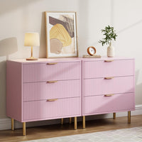 Garvee Pink Dresser, Modern 3 Drawer Dresser for Bedroom with Gold Handle and Large Drawer, Wood Double Chest of Drawers and Storage Organizer for Living Room, Hallway, Entryway