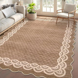 Garvee Scalloped Coffee 9x12 Washable Rugs, Modern Neutral Living Room Rug, Large Washable Farmhouse Carpet for Bedroom Apartment Nursery - Coffee