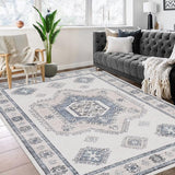 Garvee Washable Area Rug 8x10 Large Bohemian Rugs Moroccan Geometric Rugs Soft Vintage Rugs Non-Slip Backing Stain Resistant for Farmhouse Dining Room Kids Play Mats,8x10 - Beige