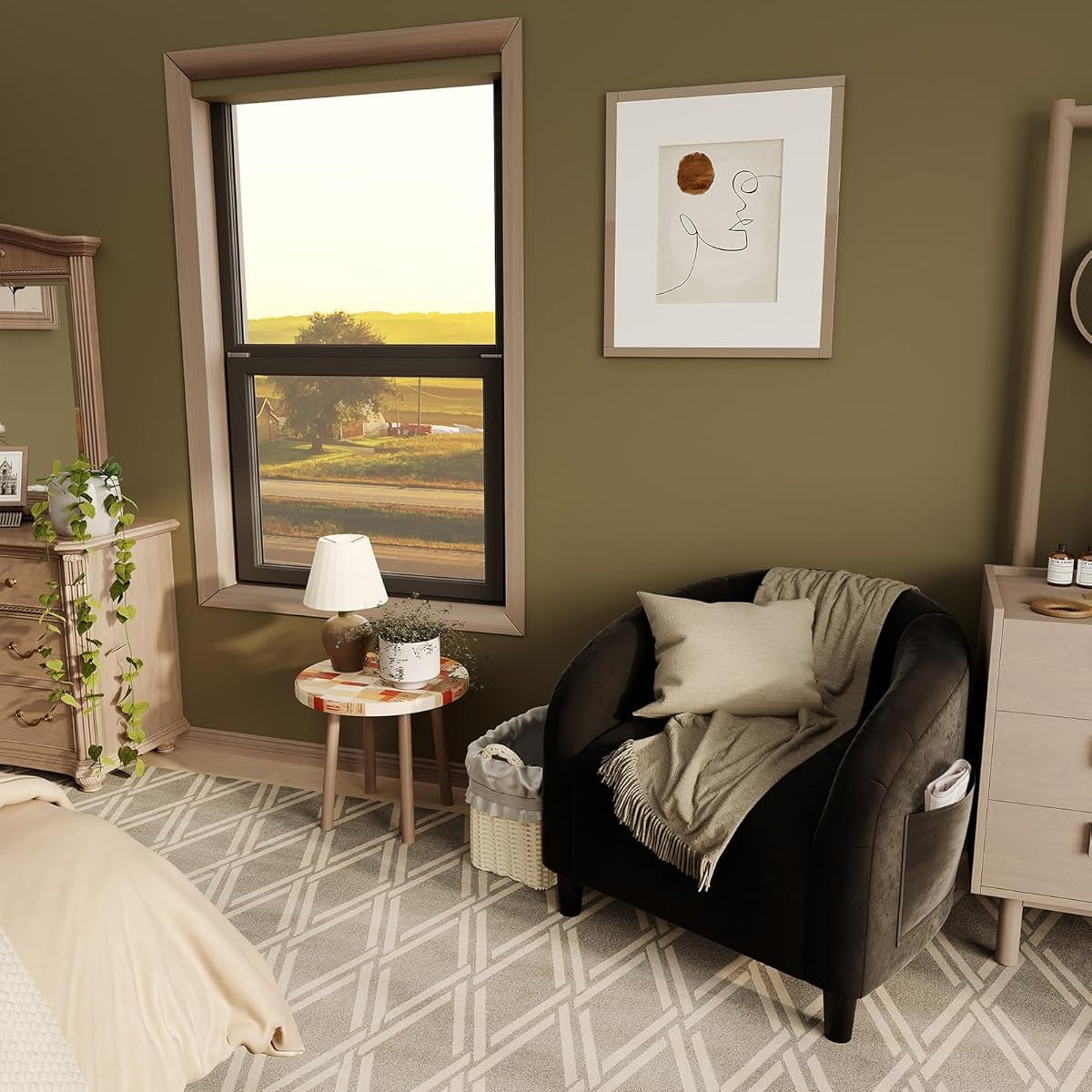 Garvee Accent Chair Club Chair Cozy Armrest Upholstered Velvet Barrel Chair with Solid Legs for Living Room Bedroom Study Waiting Room, Black