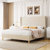 Garvee Queen Size Bed Frame, Upholstered Platform Velvet Bed Frame with Vertical Channel Tufted Wingback Headboard, Strong Wooden Slats, No Box Spring Needed, Easy Assembly, Grey - Gray