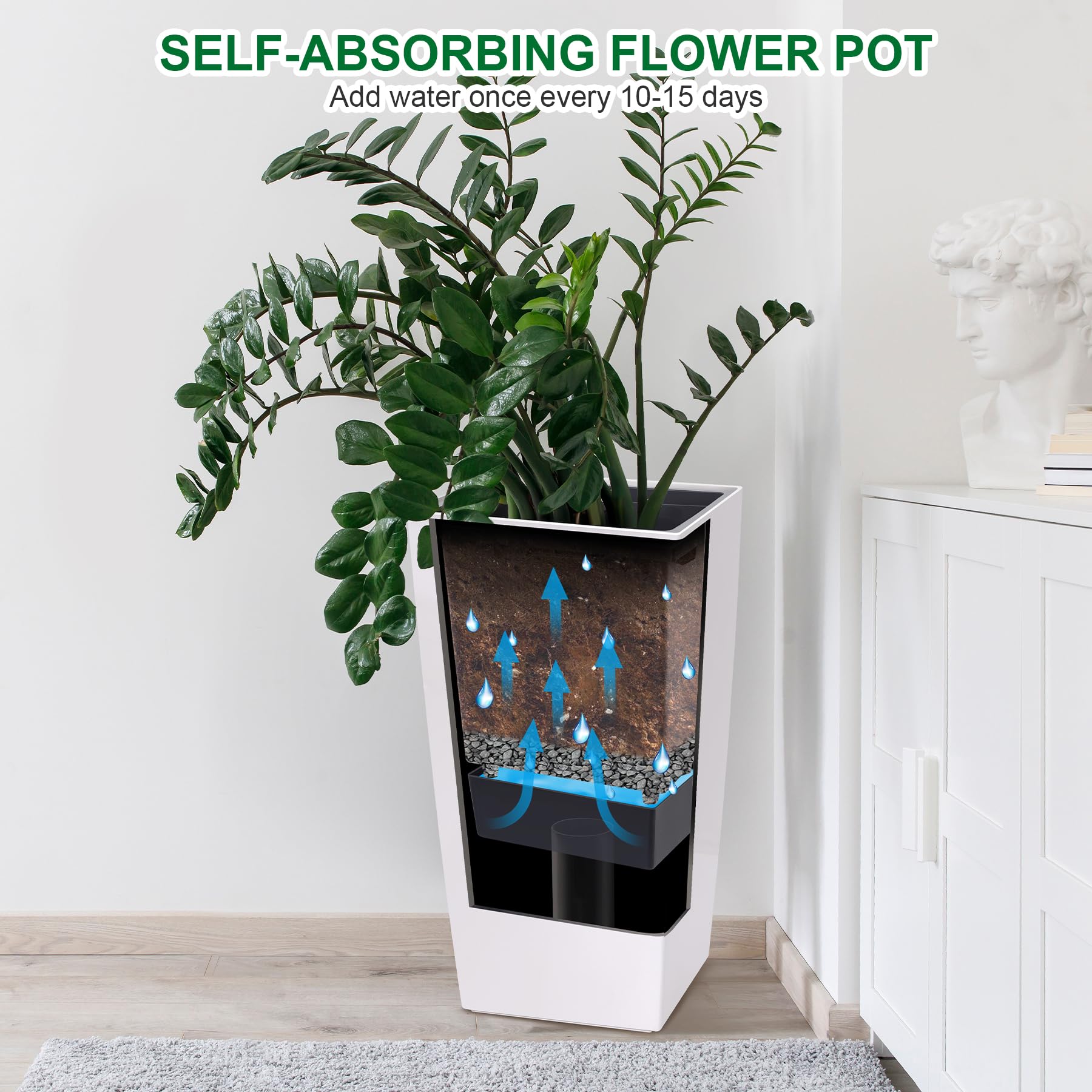 30 litre heavy duty plant pots Garvee 30" Tall Planter Set of 2,Heavy Duty Tall Planter,High Front Porch Planter Pots with Drainage Holes&Water Level Monitor&Inner Bucket, Automatic