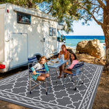 Garvee Outdoor Grey 9×18 Large Waterproof Plastic Straw Moroccan Rug Easy-Cleaning Outdoor Area Rug Carpet Rv Mat Outdoor Patio Camping Rug for Picnic Backyard Deck Balcony Porch - Gray