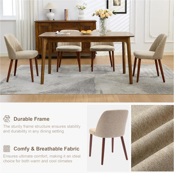 Garvee Set of 8 Mid-Century Modern Fabric Upholstered Dining Chairs with Padded and Solid Wood Legs, Camel