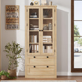Garvee 72" Tall Kitchen Pantry Cabinet with Glass Doors and Adjustable Shelves for Kitchen, Dining Room, Bathroom, Natural - Natural